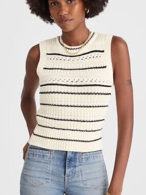 Madewell Cotton Striped Sweater Vest Back Mini Stripe Cream Small